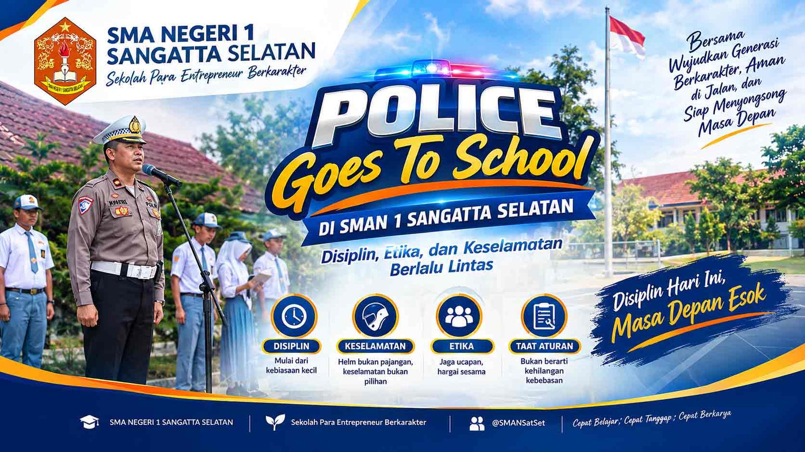 Bukan Sekadar Baris-Berbaris, Pak Polisi Ajak Murid SMANSatSet Belajar Disiplin dari Hal Sederhana
